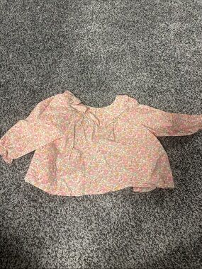 Bonpoint Pink Floral Long-Sleeve Ruffle-Yoke Blouse